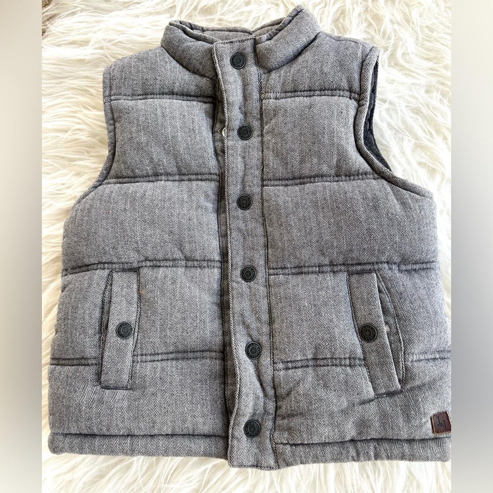 Janie And Jack Gray Herringbone Winter Puffer Vest Size 3-4 Yrs Old Boys